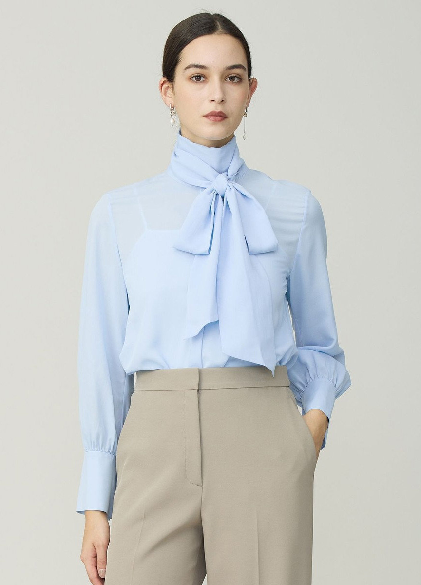 可卸式領巾長袖襯衫